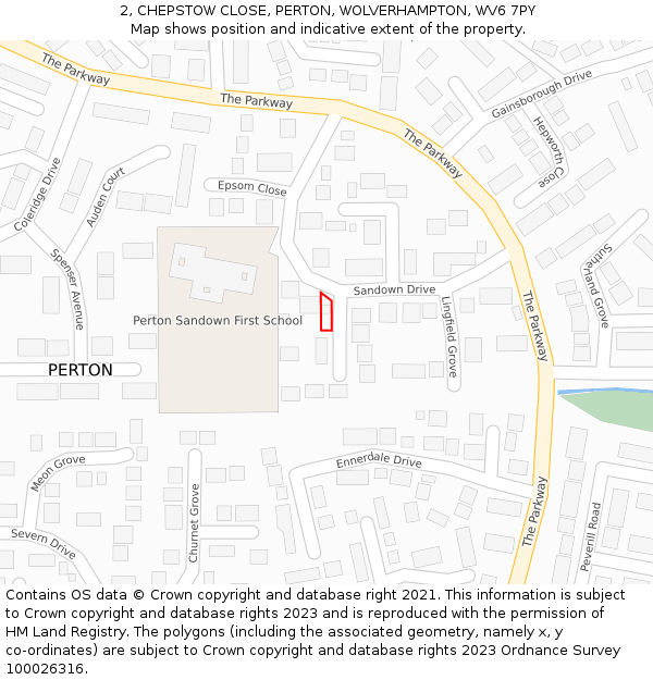 2, CHEPSTOW CLOSE, PERTON, WOLVERHAMPTON, WV6 7PY: Location map and indicative extent of plot