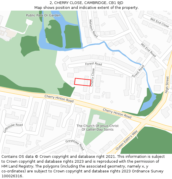 2, CHERRY CLOSE, CAMBRIDGE, CB1 9JD: Location map and indicative extent of plot