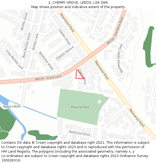2, CHERRY GROVE, LEEDS, LS6 2WA: Location map and indicative extent of plot