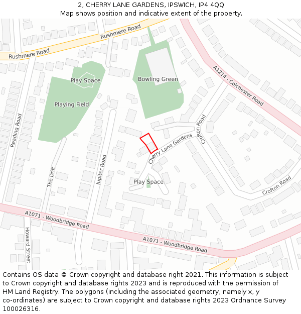 2, CHERRY LANE GARDENS, IPSWICH, IP4 4QQ: Location map and indicative extent of plot