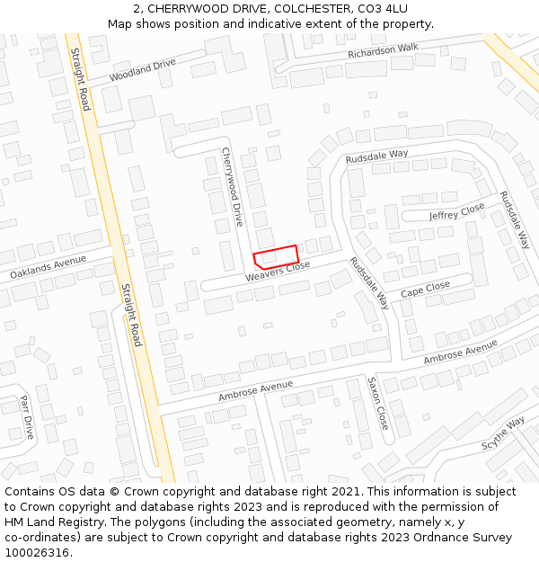 2, CHERRYWOOD DRIVE, COLCHESTER, CO3 4LU: Location map and indicative extent of plot