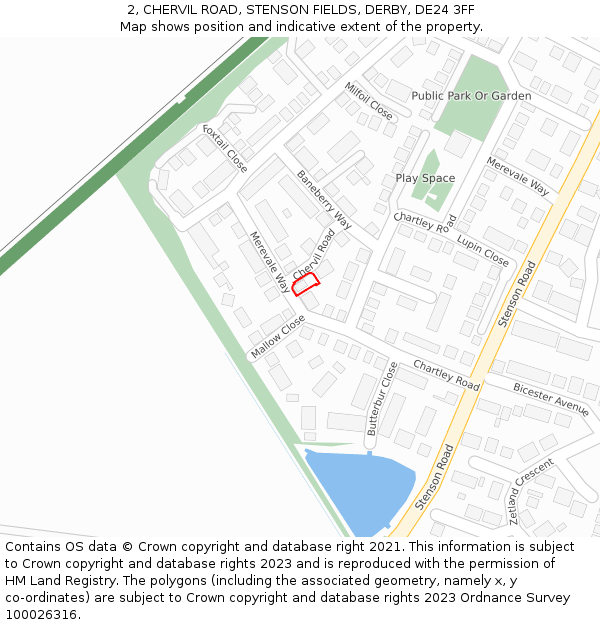 2, CHERVIL ROAD, STENSON FIELDS, DERBY, DE24 3FF: Location map and indicative extent of plot