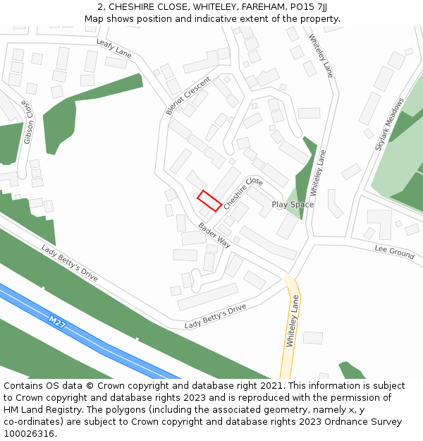 2, CHESHIRE CLOSE, WHITELEY, FAREHAM, PO15 7JJ: Location map and indicative extent of plot