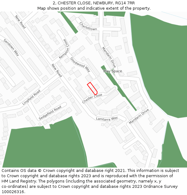 2, CHESTER CLOSE, NEWBURY, RG14 7RR: Location map and indicative extent of plot