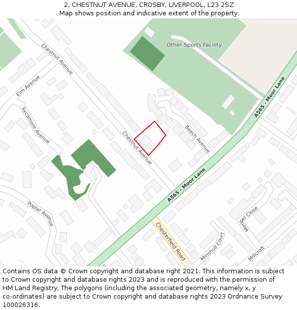 2, CHESTNUT AVENUE, CROSBY, LIVERPOOL, L23 2SZ: Location map and indicative extent of plot
