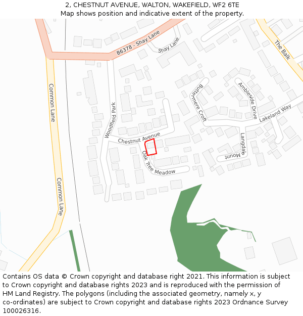 2, CHESTNUT AVENUE, WALTON, WAKEFIELD, WF2 6TE: Location map and indicative extent of plot