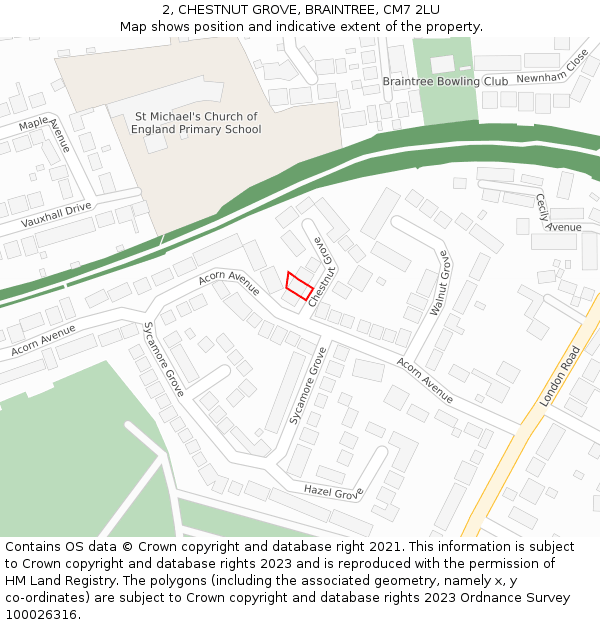2, CHESTNUT GROVE, BRAINTREE, CM7 2LU: Location map and indicative extent of plot