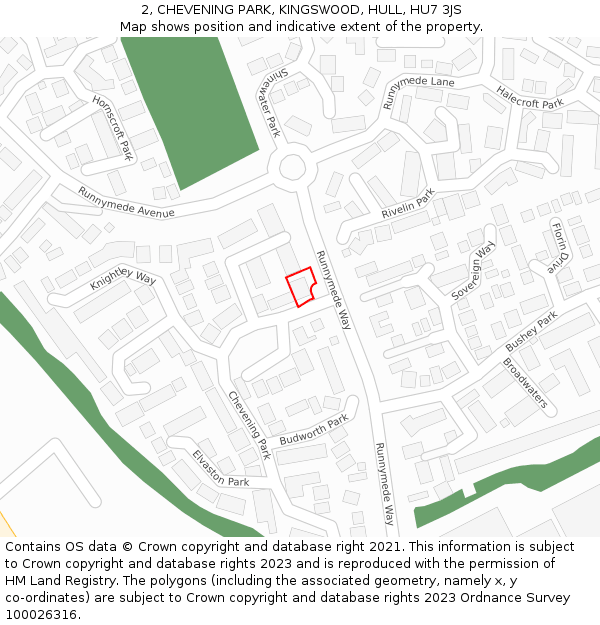 2, CHEVENING PARK, KINGSWOOD, HULL, HU7 3JS: Location map and indicative extent of plot