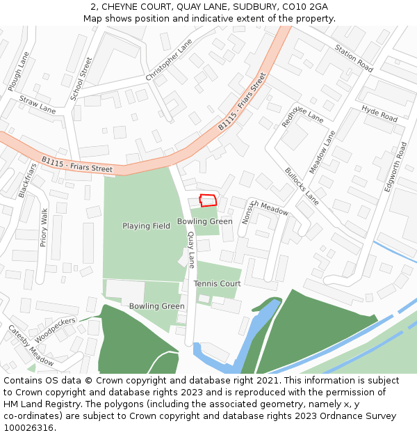 2, CHEYNE COURT, QUAY LANE, SUDBURY, CO10 2GA: Location map and indicative extent of plot