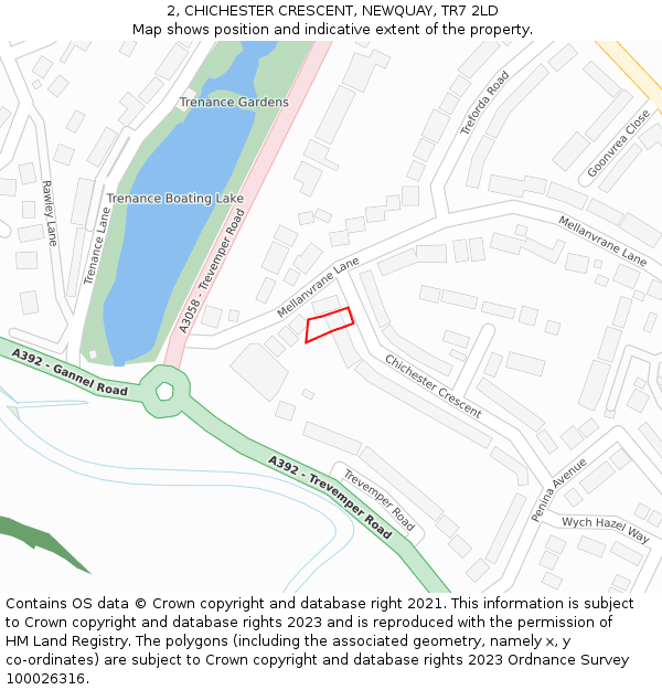 2, CHICHESTER CRESCENT, NEWQUAY, TR7 2LD: Location map and indicative extent of plot