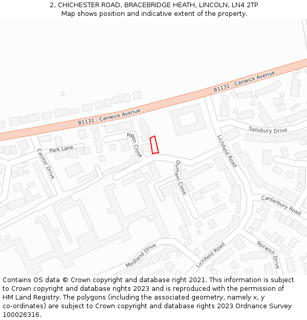 2, CHICHESTER ROAD, BRACEBRIDGE HEATH, LINCOLN, LN4 2TP: Location map and indicative extent of plot