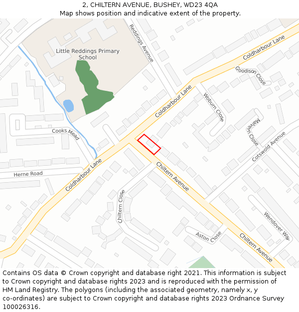 2, CHILTERN AVENUE, BUSHEY, WD23 4QA: Location map and indicative extent of plot