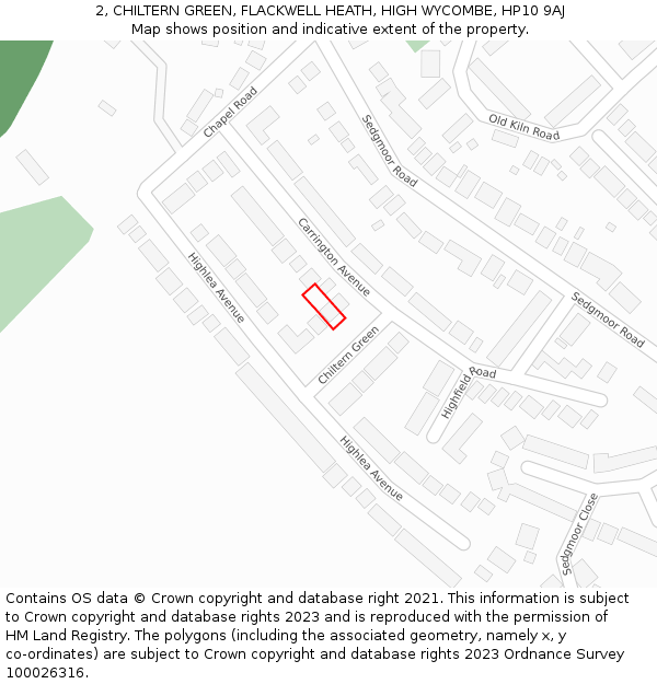 2, CHILTERN GREEN, FLACKWELL HEATH, HIGH WYCOMBE, HP10 9AJ: Location map and indicative extent of plot