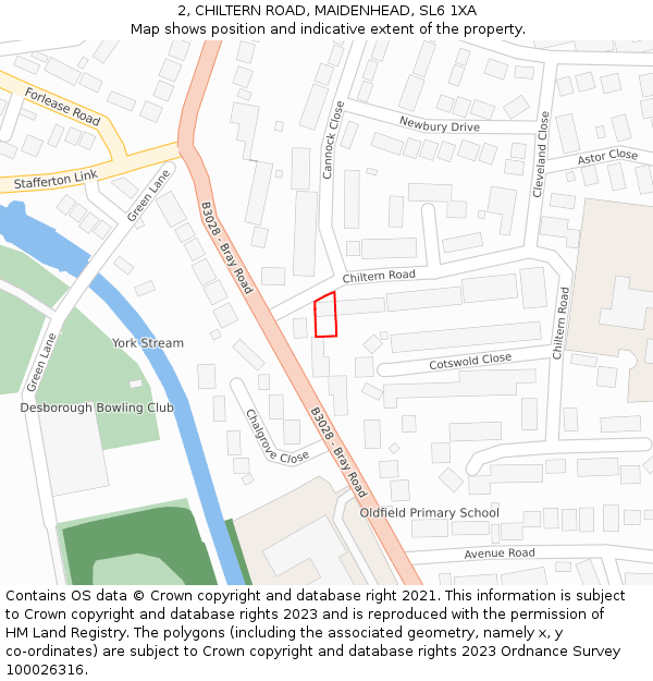 2, CHILTERN ROAD, MAIDENHEAD, SL6 1XA: Location map and indicative extent of plot