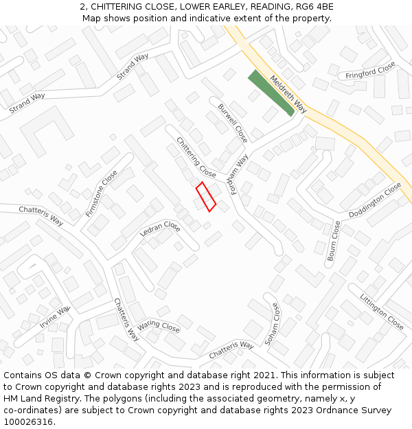 2, CHITTERING CLOSE, LOWER EARLEY, READING, RG6 4BE: Location map and indicative extent of plot
