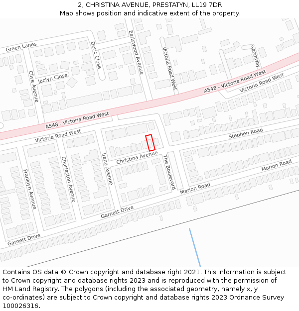2, CHRISTINA AVENUE, PRESTATYN, LL19 7DR: Location map and indicative extent of plot