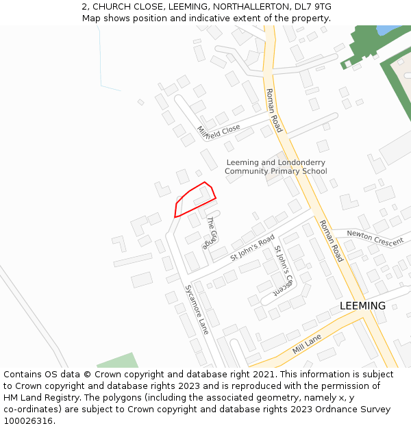 2, CHURCH CLOSE, LEEMING, NORTHALLERTON, DL7 9TG: Location map and indicative extent of plot