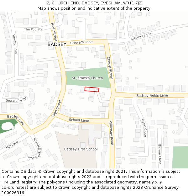 2, CHURCH END, BADSEY, EVESHAM, WR11 7JZ: Location map and indicative extent of plot