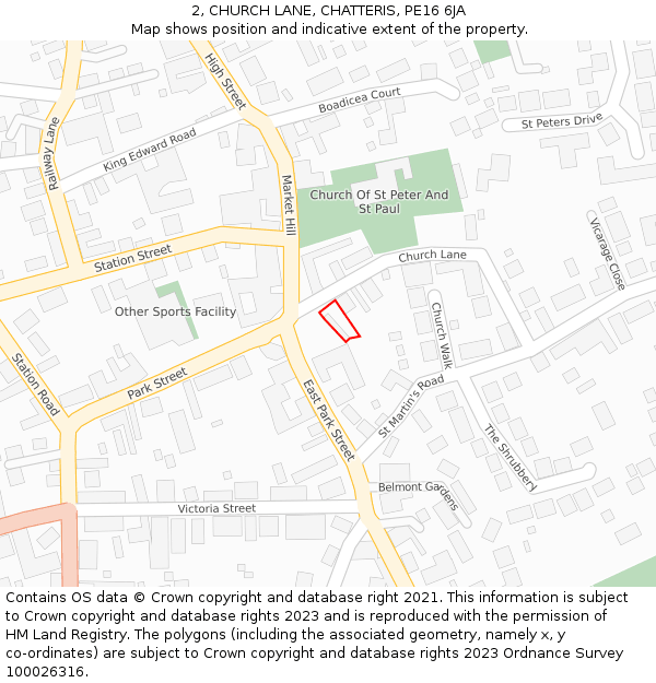 2, CHURCH LANE, CHATTERIS, PE16 6JA: Location map and indicative extent of plot