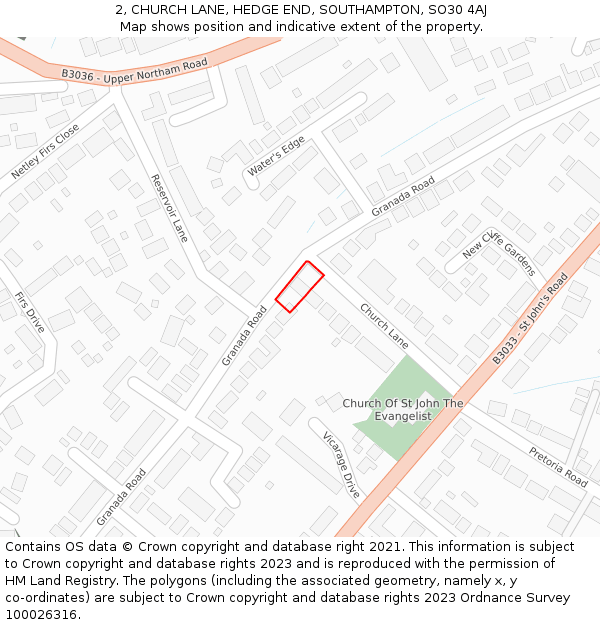 2, CHURCH LANE, HEDGE END, SOUTHAMPTON, SO30 4AJ: Location map and indicative extent of plot