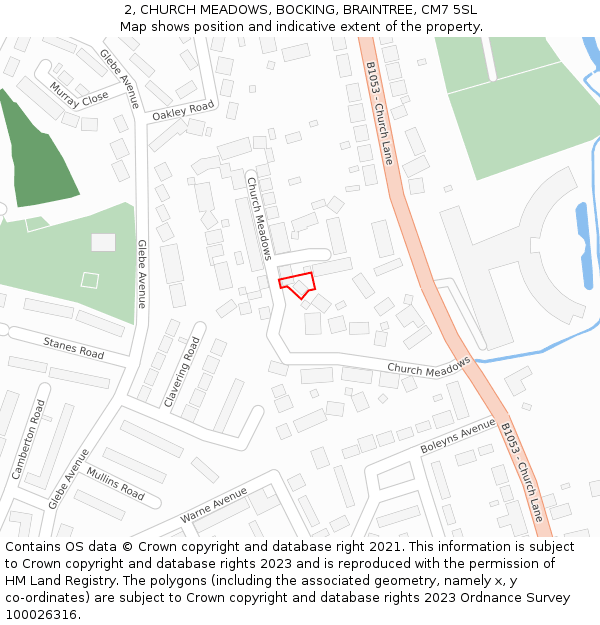 2, CHURCH MEADOWS, BOCKING, BRAINTREE, CM7 5SL: Location map and indicative extent of plot