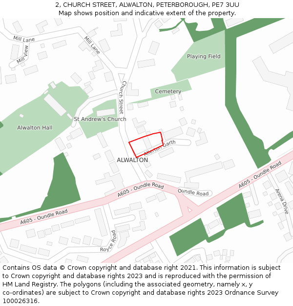 2, CHURCH STREET, ALWALTON, PETERBOROUGH, PE7 3UU: Location map and indicative extent of plot