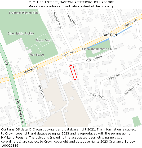 2, CHURCH STREET, BASTON, PETERBOROUGH, PE6 9PE: Location map and indicative extent of plot