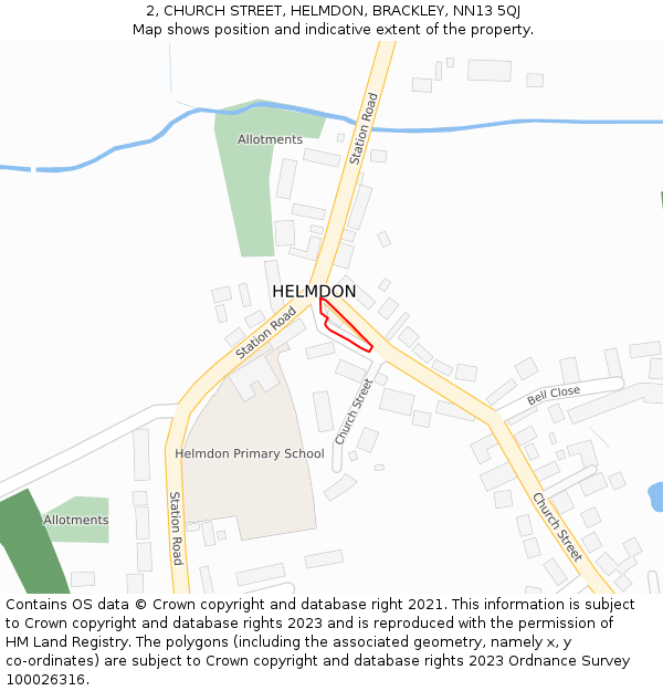 2, CHURCH STREET, HELMDON, BRACKLEY, NN13 5QJ: Location map and indicative extent of plot
