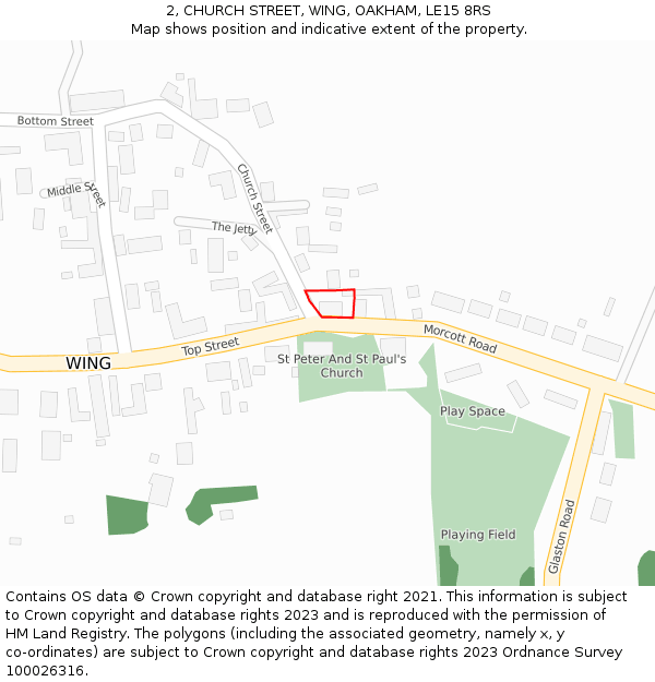 2, CHURCH STREET, WING, OAKHAM, LE15 8RS: Location map and indicative extent of plot