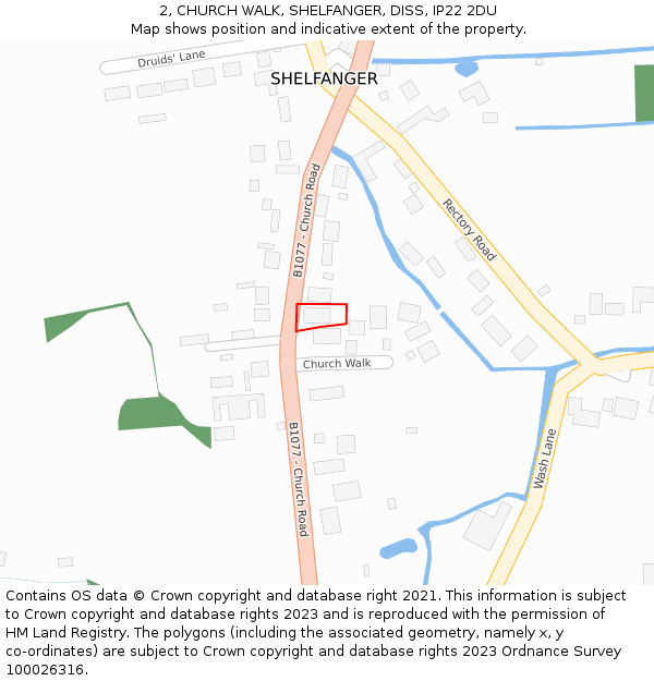 2, CHURCH WALK, SHELFANGER, DISS, IP22 2DU: Location map and indicative extent of plot