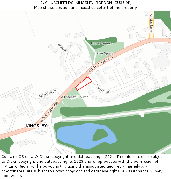 2, CHURCHFIELDS, KINGSLEY, BORDON, GU35 9PJ: Location map and indicative extent of plot
