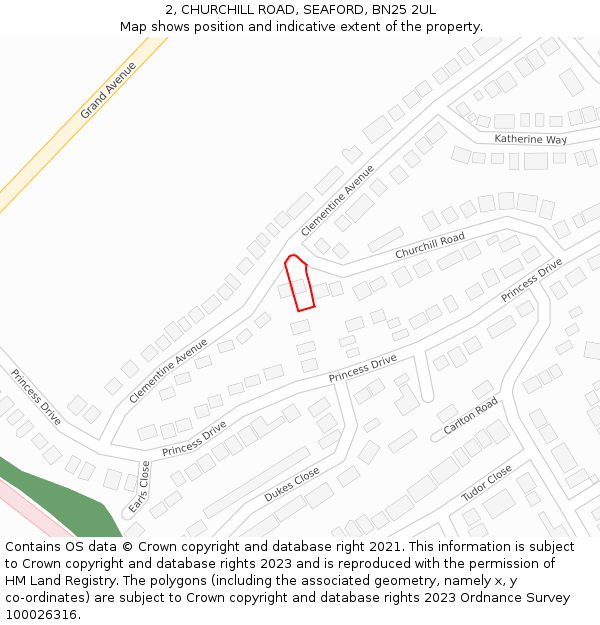 2, CHURCHILL ROAD, SEAFORD, BN25 2UL: Location map and indicative extent of plot
