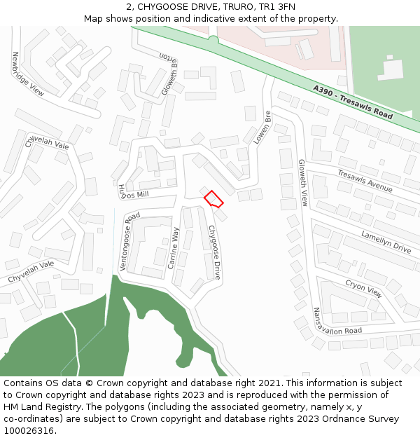 2, CHYGOOSE DRIVE, TRURO, TR1 3FN: Location map and indicative extent of plot