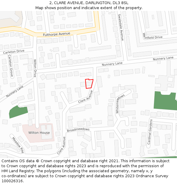 2, CLARE AVENUE, DARLINGTON, DL3 8SL: Location map and indicative extent of plot