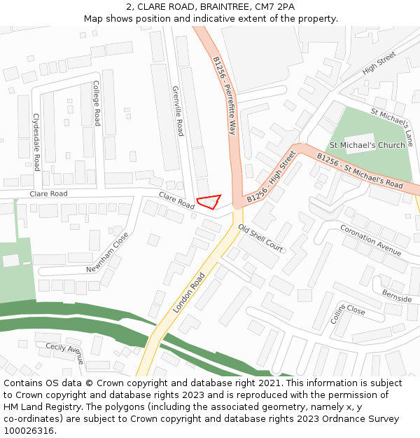 2, CLARE ROAD, BRAINTREE, CM7 2PA: Location map and indicative extent of plot