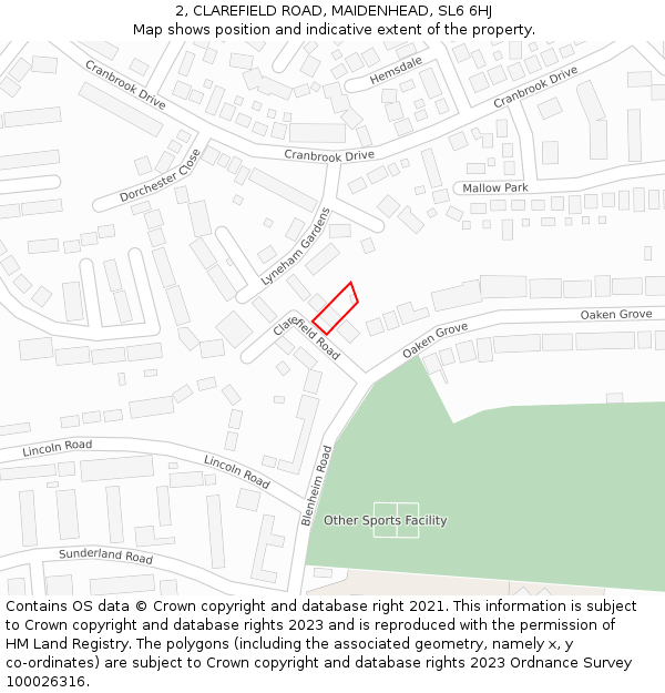 2, CLAREFIELD ROAD, MAIDENHEAD, SL6 6HJ: Location map and indicative extent of plot
