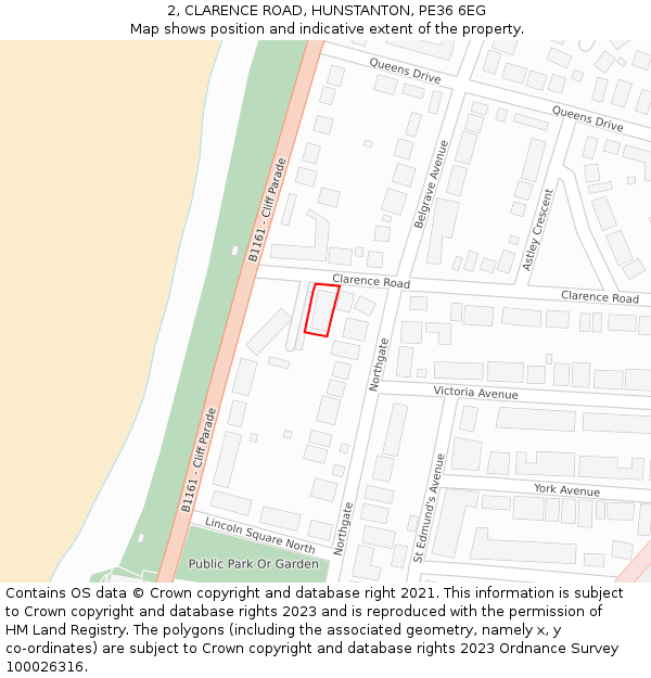 2, CLARENCE ROAD, HUNSTANTON, PE36 6EG: Location map and indicative extent of plot