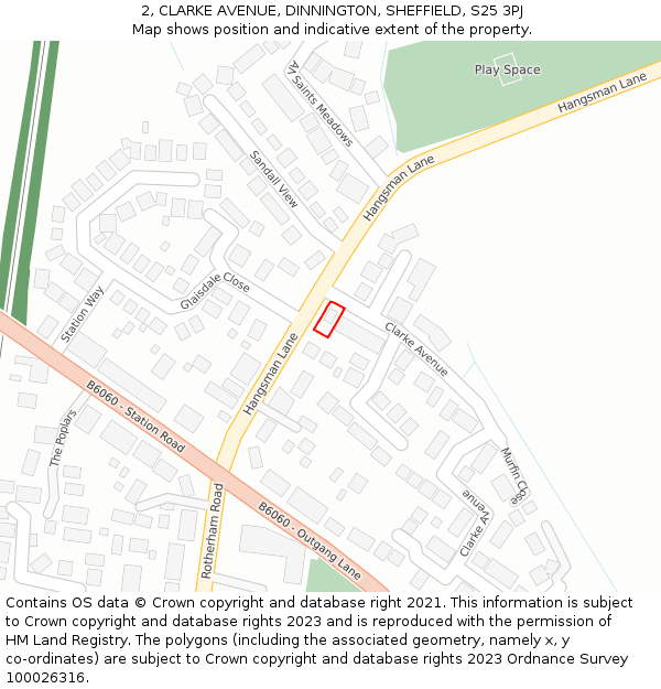 2, CLARKE AVENUE, DINNINGTON, SHEFFIELD, S25 3PJ: Location map and indicative extent of plot