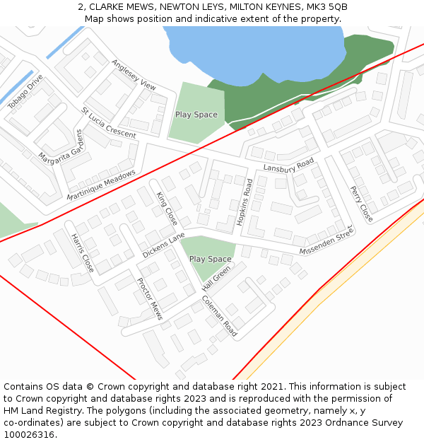 2, CLARKE MEWS, NEWTON LEYS, MILTON KEYNES, MK3 5QB: Location map and indicative extent of plot
