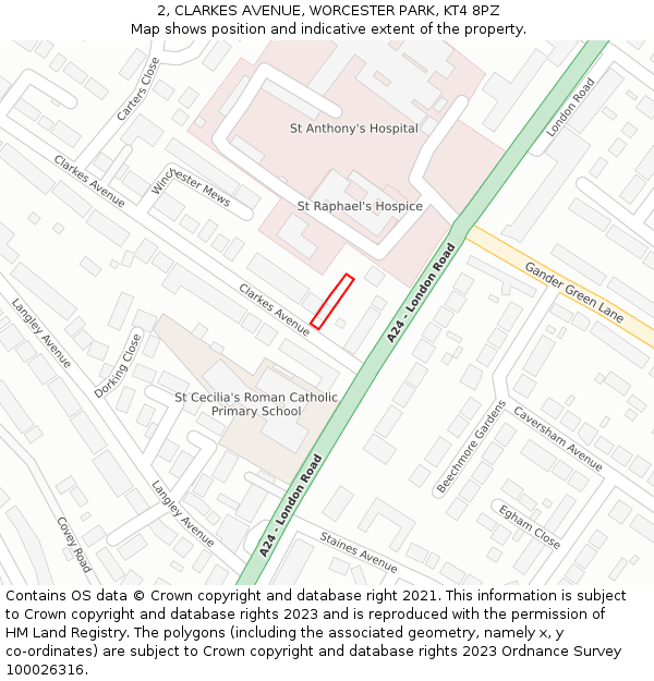 2, CLARKES AVENUE, WORCESTER PARK, KT4 8PZ: Location map and indicative extent of plot