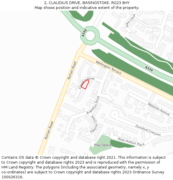 2, CLAUDIUS DRIVE, BASINGSTOKE, RG23 8HY: Location map and indicative extent of plot