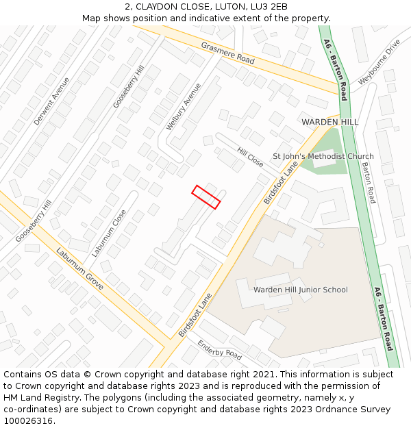 2, CLAYDON CLOSE, LUTON, LU3 2EB: Location map and indicative extent of plot