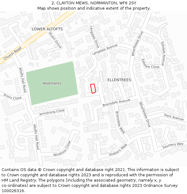 2, CLAYTON MEWS, NORMANTON, WF6 2SY: Location map and indicative extent of plot