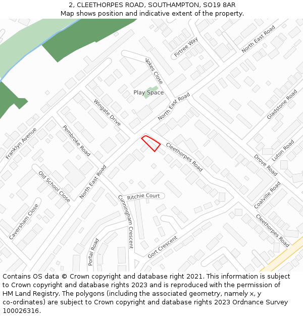 2, CLEETHORPES ROAD, SOUTHAMPTON, SO19 8AR: Location map and indicative extent of plot