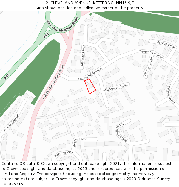 2, CLEVELAND AVENUE, KETTERING, NN16 9JG: Location map and indicative extent of plot