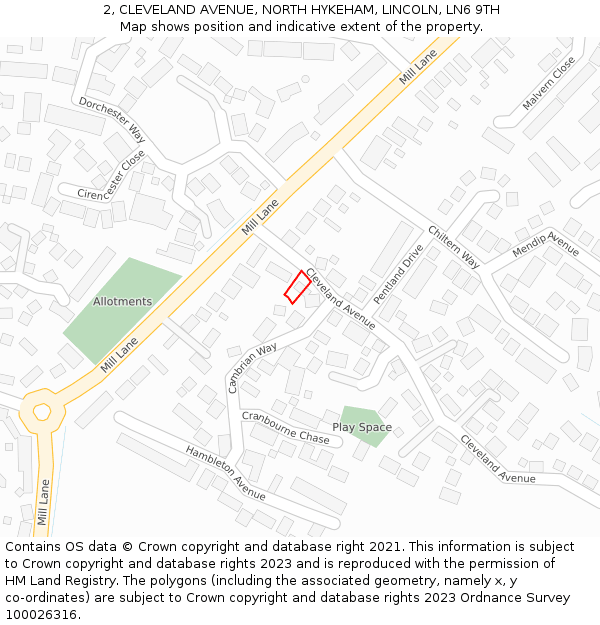 2, CLEVELAND AVENUE, NORTH HYKEHAM, LINCOLN, LN6 9TH: Location map and indicative extent of plot