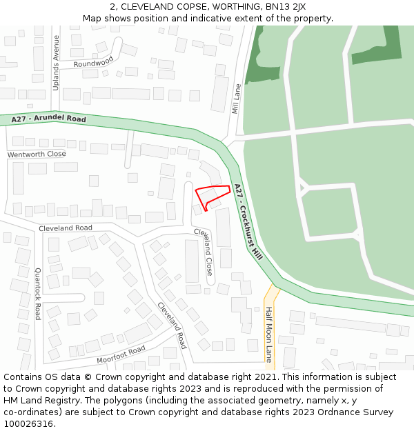 2, CLEVELAND COPSE, WORTHING, BN13 2JX: Location map and indicative extent of plot