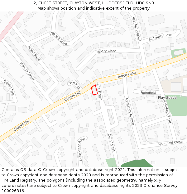 2, CLIFFE STREET, CLAYTON WEST, HUDDERSFIELD, HD8 9NR: Location map and indicative extent of plot