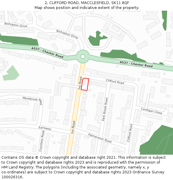 2, CLIFFORD ROAD, MACCLESFIELD, SK11 8QF: Location map and indicative extent of plot