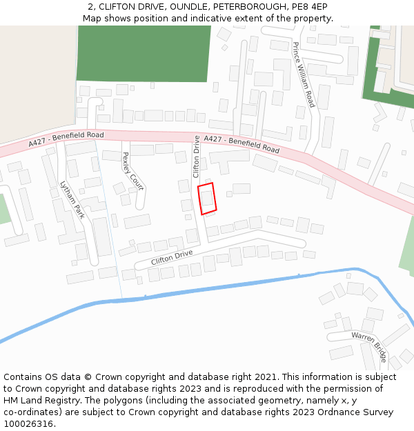 2, CLIFTON DRIVE, OUNDLE, PETERBOROUGH, PE8 4EP: Location map and indicative extent of plot